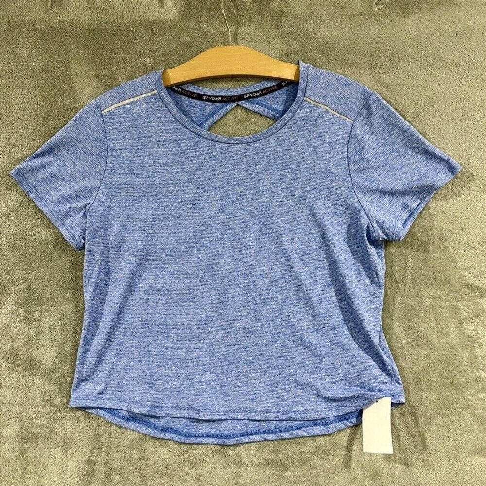 Spyder Active Shirt Womens Medium Heather Blue Lightweight Active Back Cutout